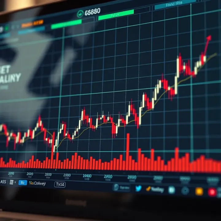Graph showing market volatility fluctuations over time with candlestick patterns