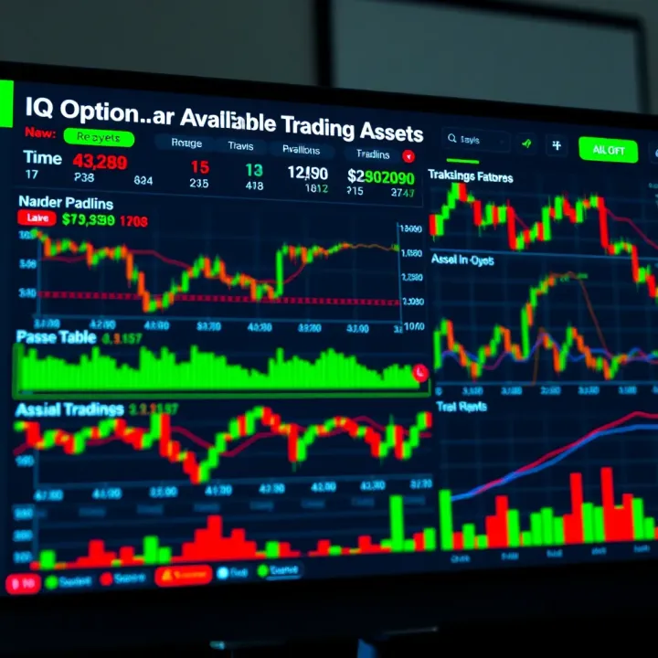IQ Option Platform Interface and Available Trading Assets Overview of IQ Option platform interface showing various trading assets and market graphs