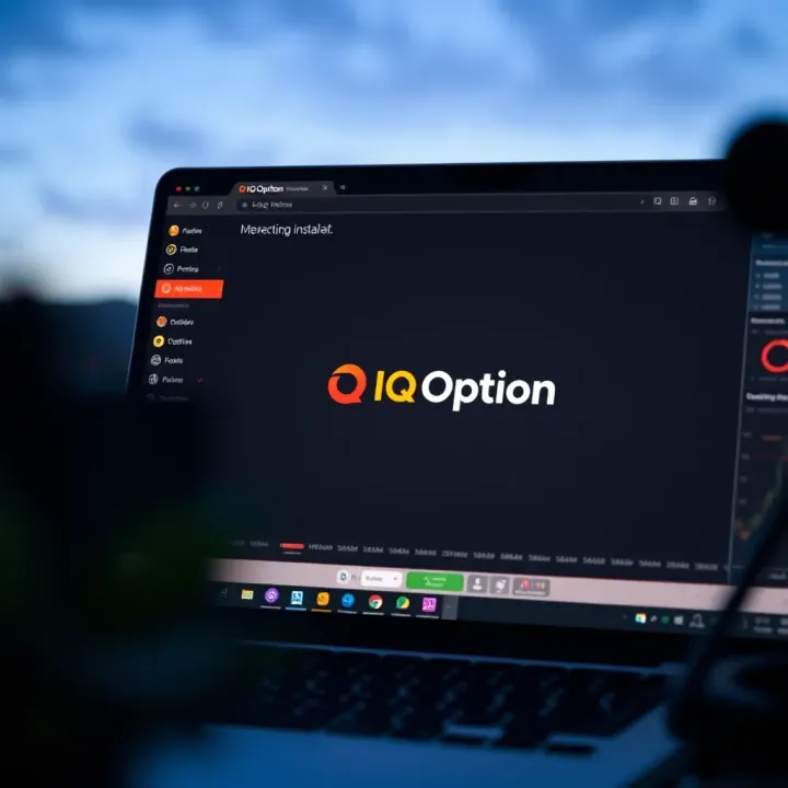 Screenshot showing the IQ Option installation interface on a Windows desktop