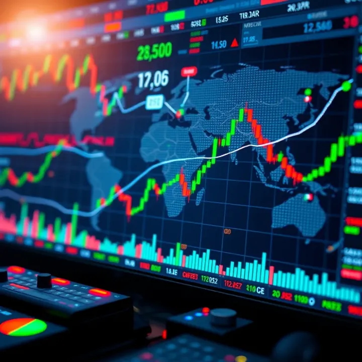 Global Forex Market Overview and Trading Platforms Global forex market with digital currency symbols and trading graphs