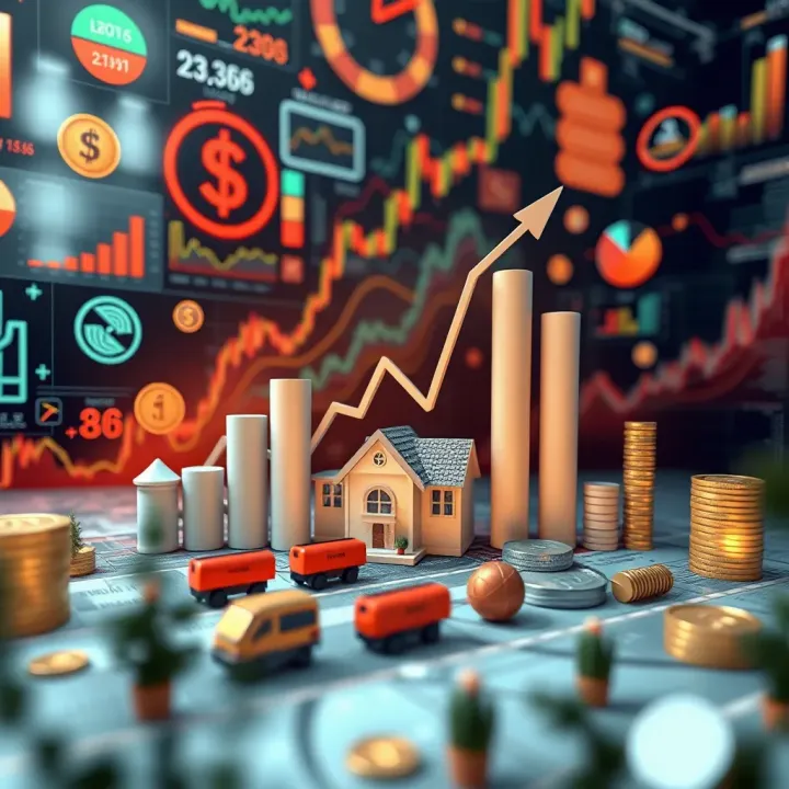 Illustration showing a growing startup business surrounded by investment symbols and financial charts