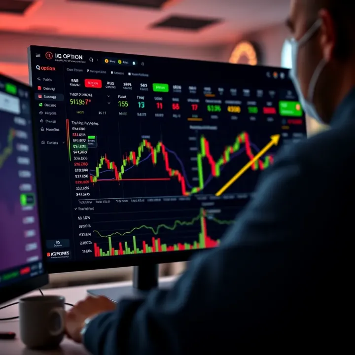 Dashboard view of IQ Option trading platform with various investment options and charts
