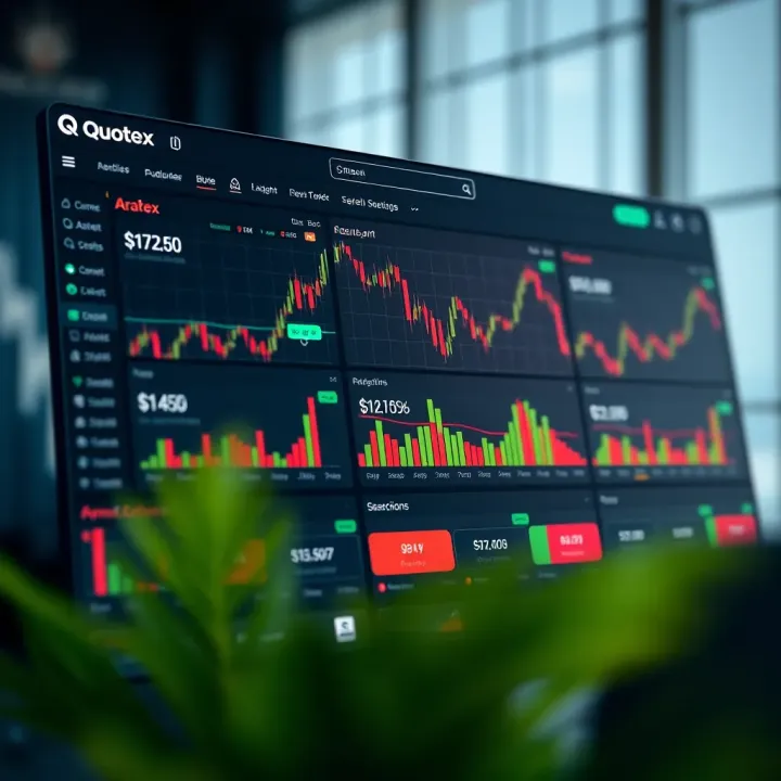 Quotex Trading Platform Dashboard Overview User interface of Quotex showing binary options trading dashboard with charts and asset selections