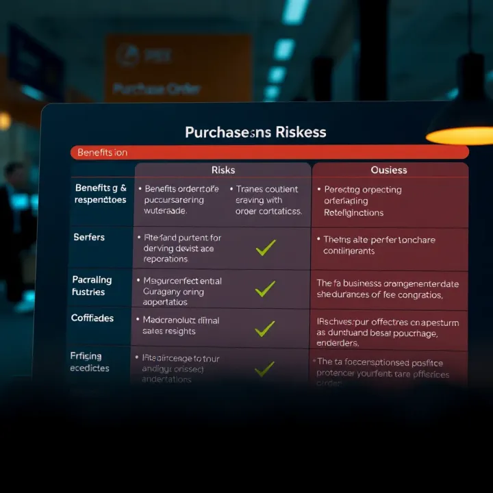Benefits and Risks in Purchase Order Trade Contracts Chart showing benefits and risks associated with purchase order trade in business contracts