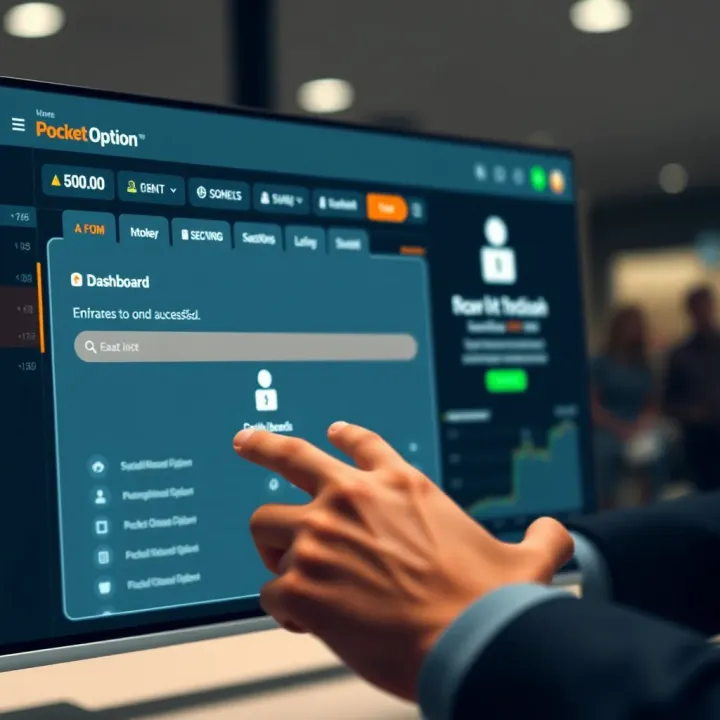 User accessing various features on Pocket Option dashboard after successful login