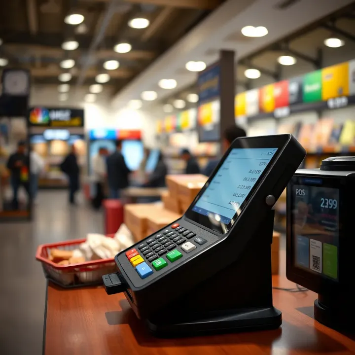 Point of Sale Terminal in Retail Point of Sale terminal displaying transaction details in a retail environment