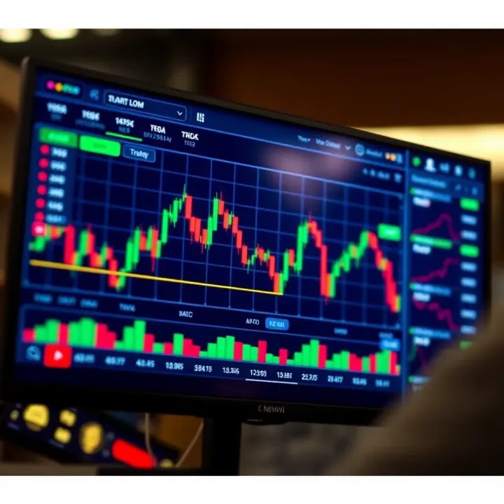 Practice Trading Financial Markets Using IQ Option Demo Account Graphical representation of financial market trends on a digital screen for practice trading