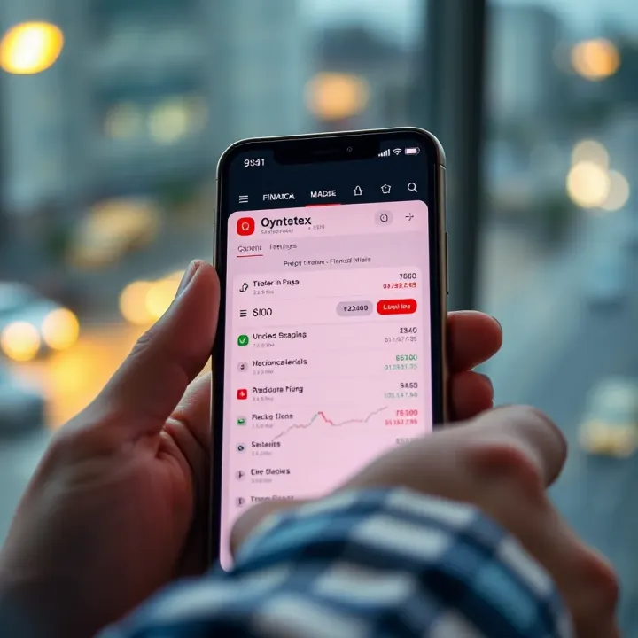 Interface showcasing Quotex application features on a smartphone screen