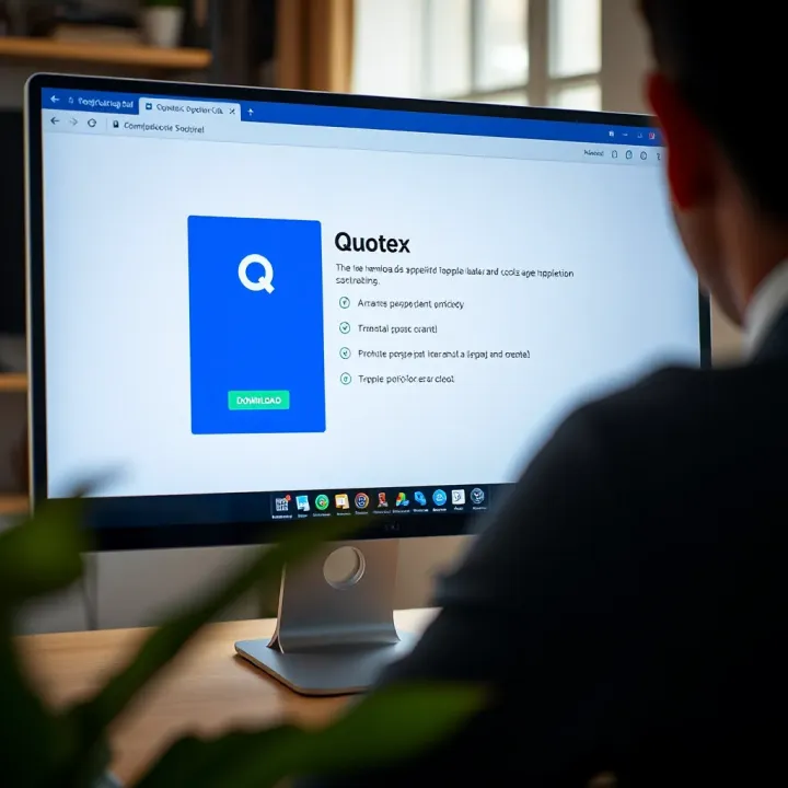 Quotex Application Download Interface on PC Computer screen displaying the Quotex application download page with installation options