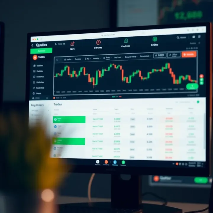 Quotex Trading Platform Interface on PC Screenshot of the Quotex trading platform interface displayed on a computer screen showing various trading options and charts