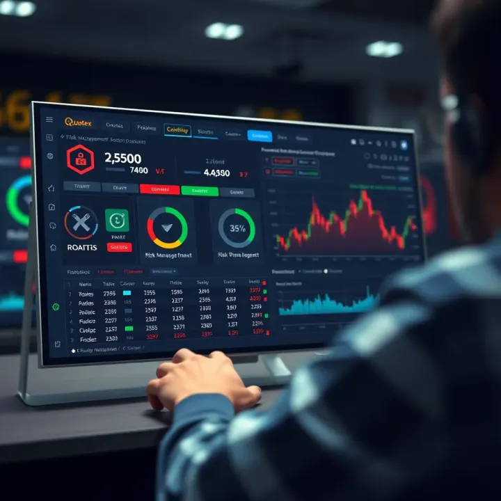Dashboard displaying risk management tools and trading options on Quotex platform
