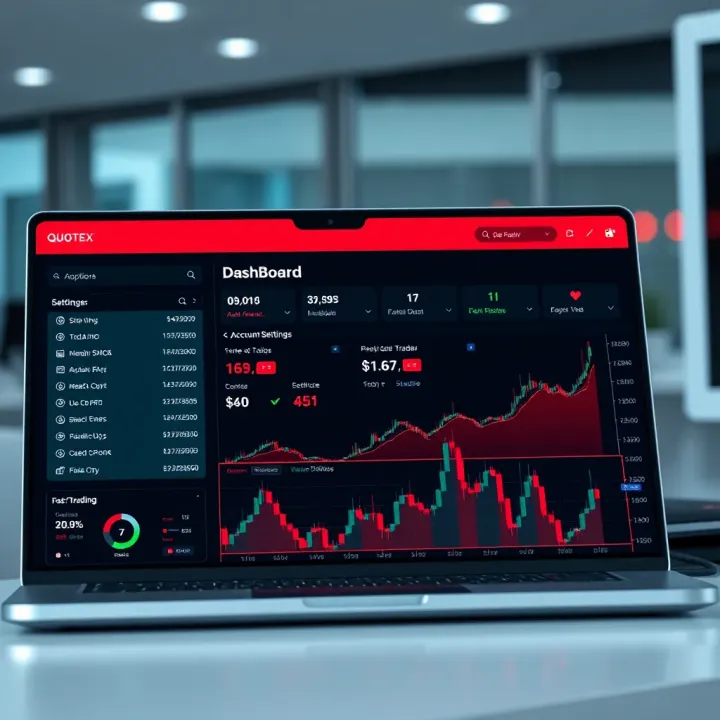 Dashboard of Quotex showing trading options and account settings for efficient user management