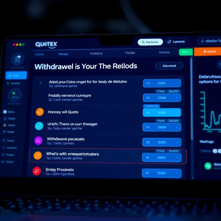 User interface of Quotex platform showing withdrawal options and methods
