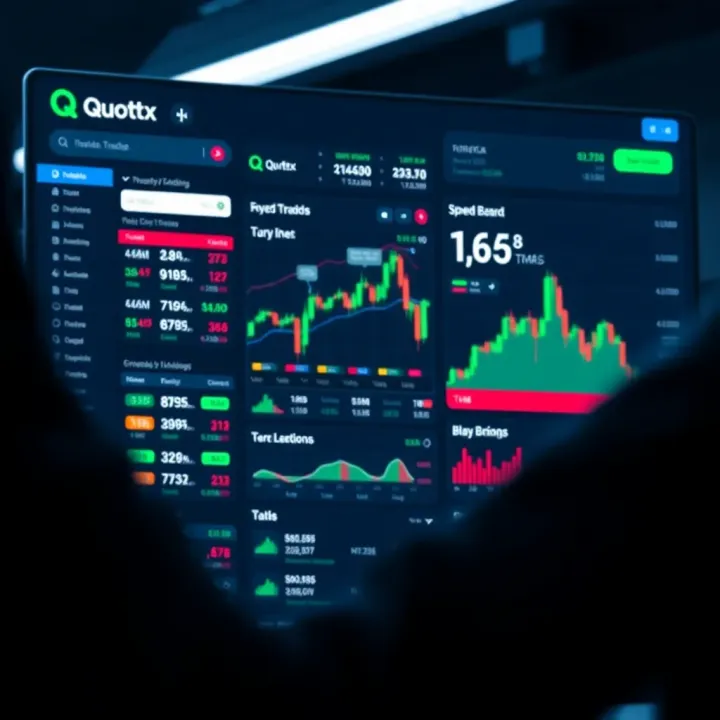 User interface of the Quotx investment platform showing various trading options and real-time data