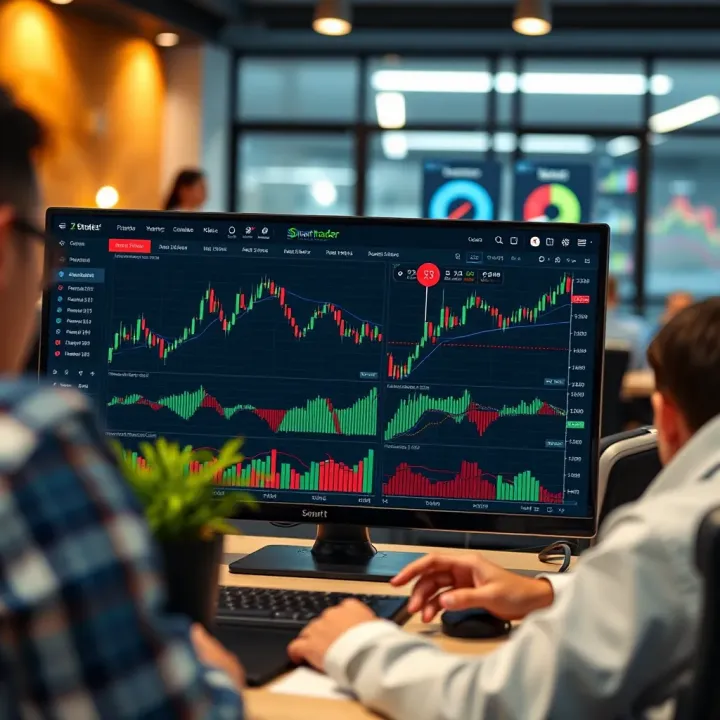 Dashboard view of SmartTrader platform showing various financial charts and trading tools