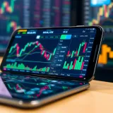 Mobile trading application interface showing stock market charts and real-time data