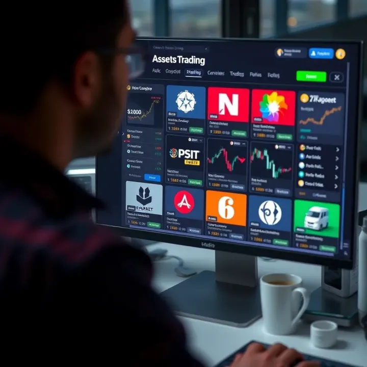 Interface displaying different asset categories available for trading on a secure platform