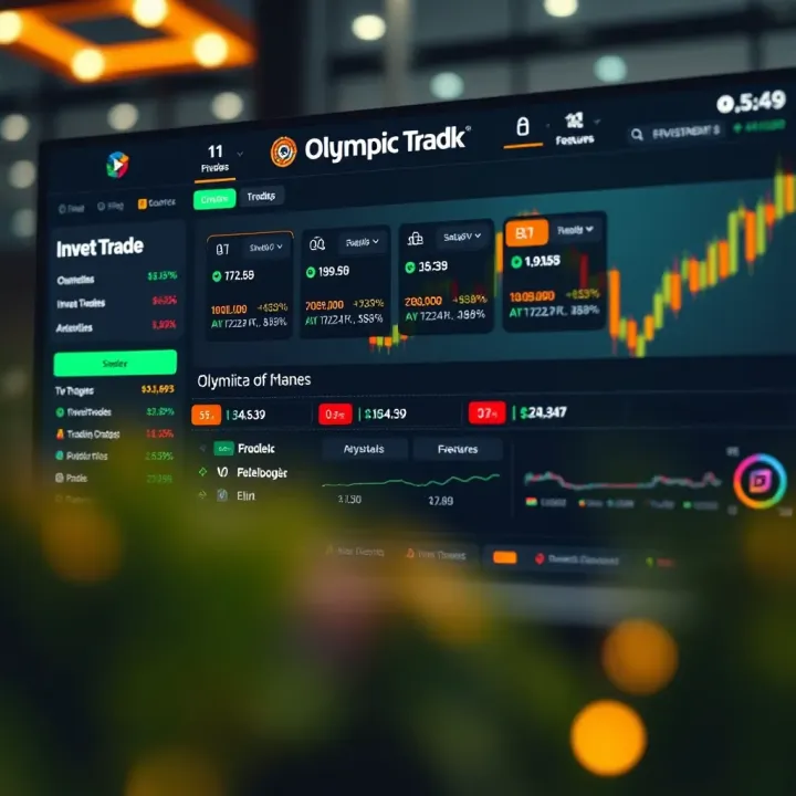 Interface of Olympic Trade platform showing various investment options and trading features