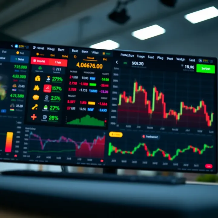 Interface of trading platform displaying various asset options and market charts